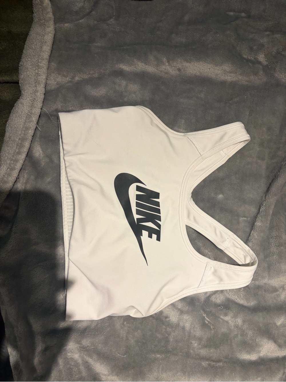 Nike White Racerback Sports Bra with Black Swoosh